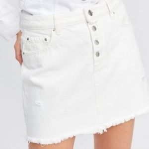 Zara White Denim Destressed Mini Skirt Button Fly XS
